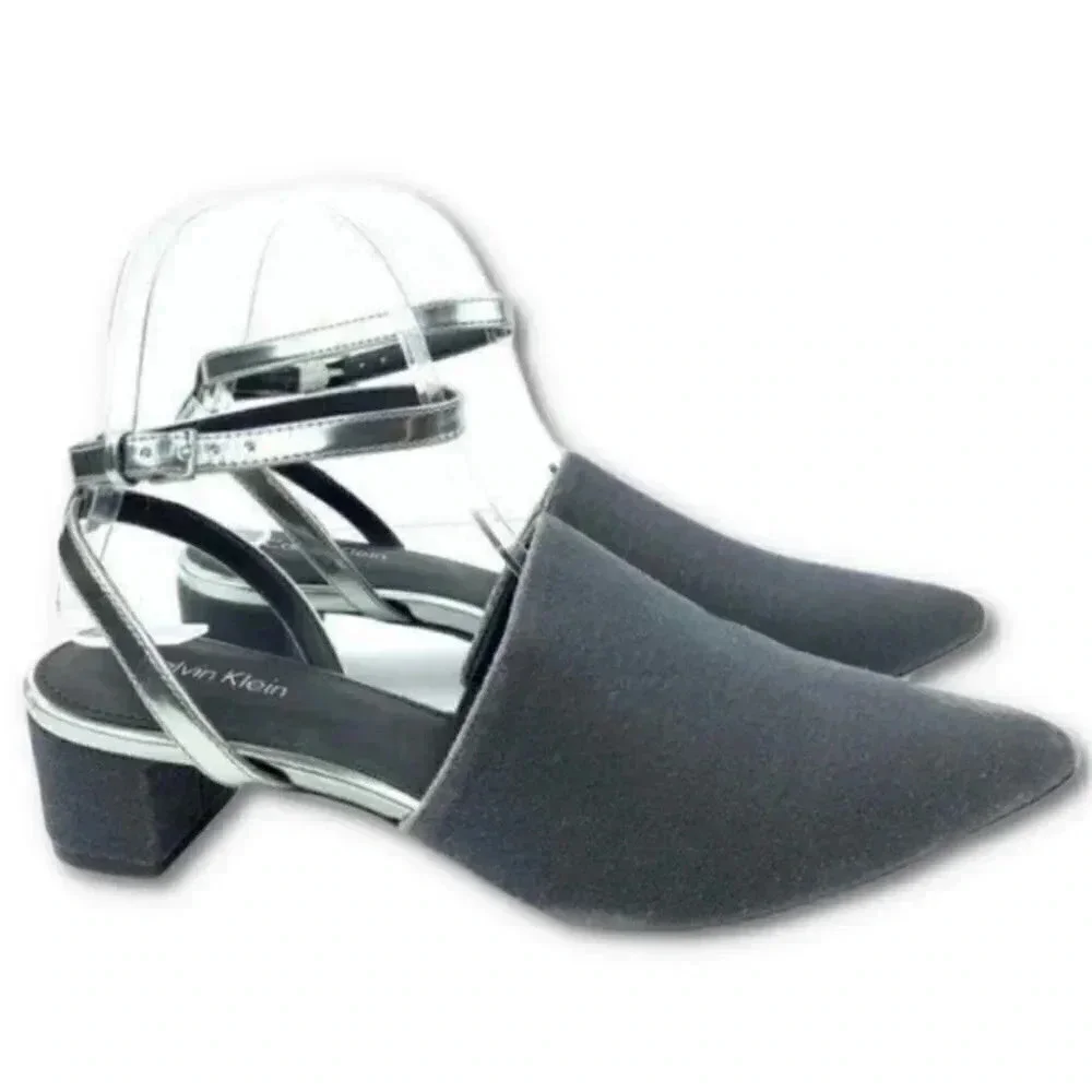 New Calvin Klein Ginetta heels sz 7.5 37.5 gray silver velvet pointy toe dorsay